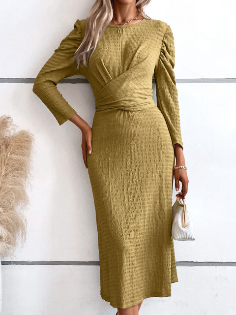 Round Neck Puff Sleeve Back Tied Dress