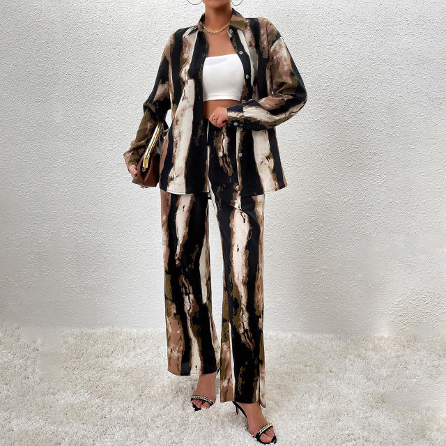 Geo Print Drop Shoulder Shirt &amp; Wide Leg Pant Set