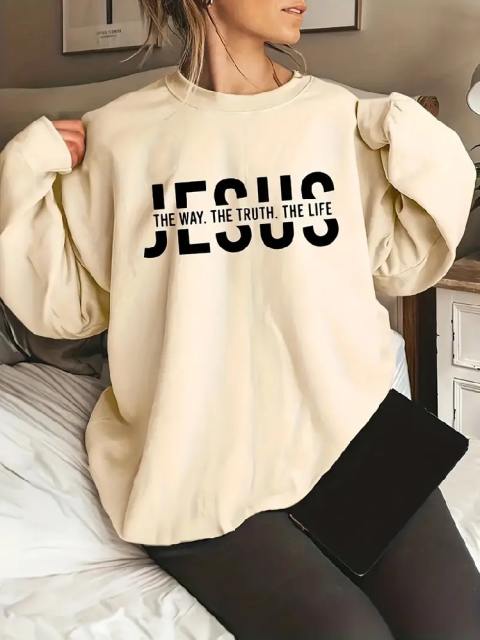 Casual Long Sleeve Jesus Letter Print Sweatshirt