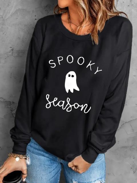 Crew Neck Halloween Ghost Print Sweatshirt