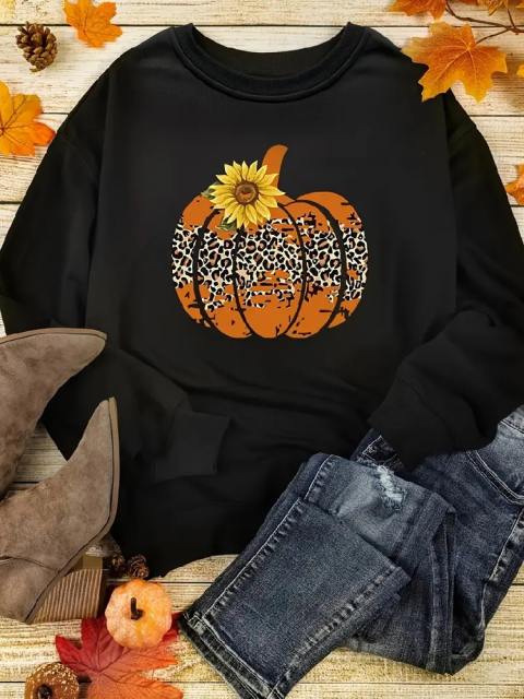 Pumpkin &amp;amp; Sunflower Print Sweatshirt