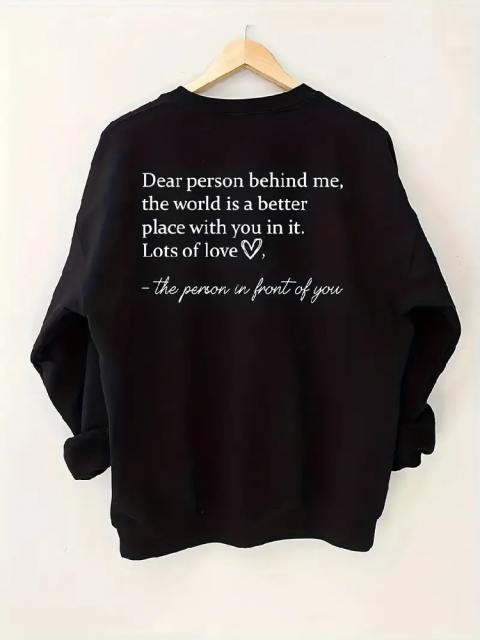 Casual Crew Neck Back Letter Print Sweatshirt