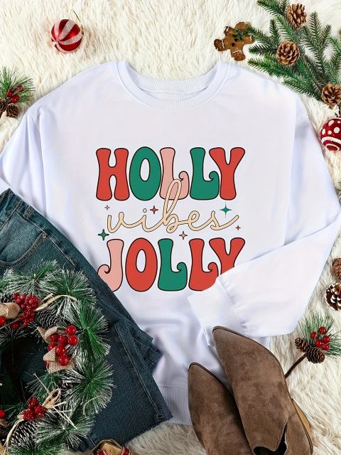 Holly Vibes Jolly Letter Print Sweatshirt