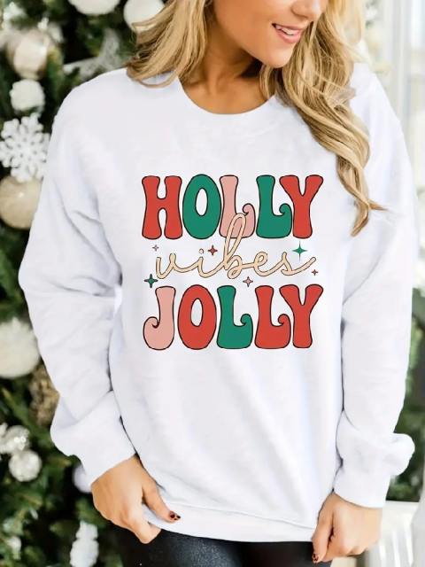 Holly Vibes Jolly Letter Print Sweatshirt