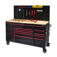 61 Inch Tool Cart with Back Hanging Board (10 drawers)