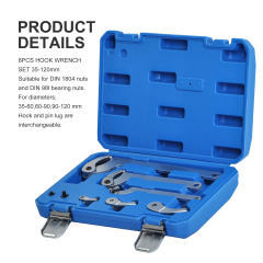 8PCS Hook Wrench Set, 35 - 120 mm