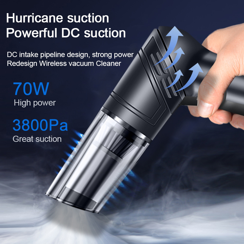 Portable wireless great suction USB 70W 3800Pa car vacuum cleaner