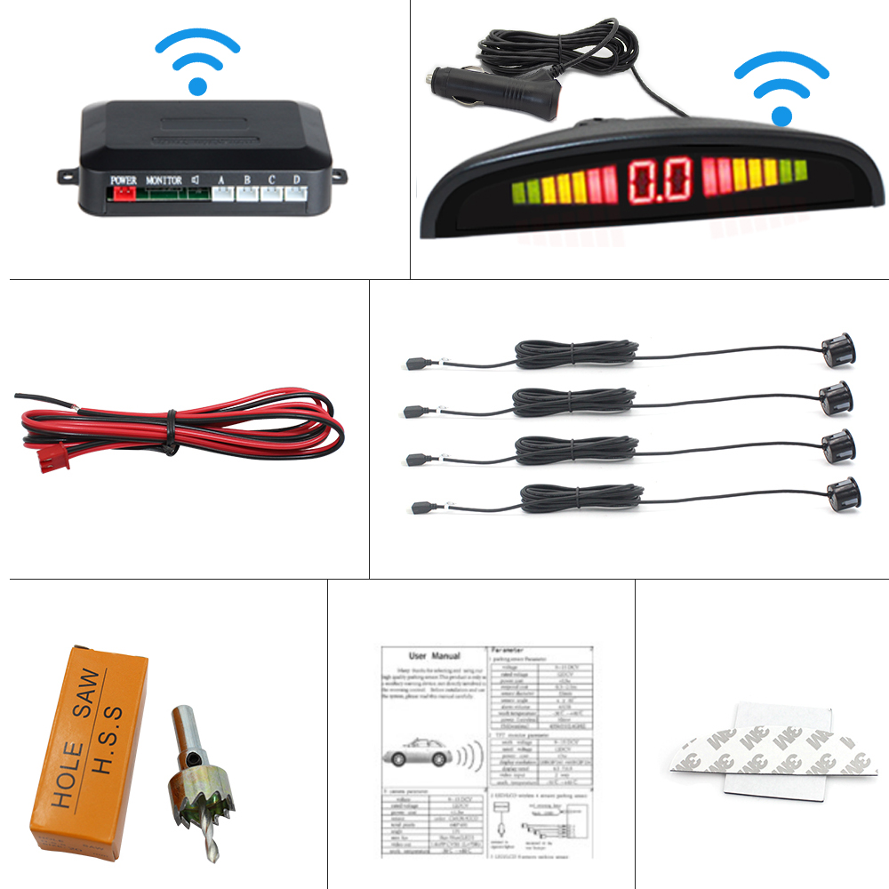 Wireless 22mm Four Probes Smart Car Parking Sensors Front and Rear with LED Display