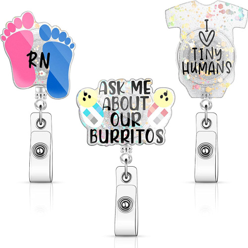 Baby Feet Clothes Retractable ID Badge Reel,Name Card Holder,ID Badge Reel for Nurse