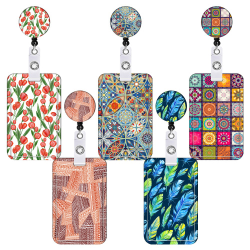 Fresh Flower Drops Easy To Pull Button Easy To Pull Color Marble Polyester Lanyard Leopard Print Card Holder