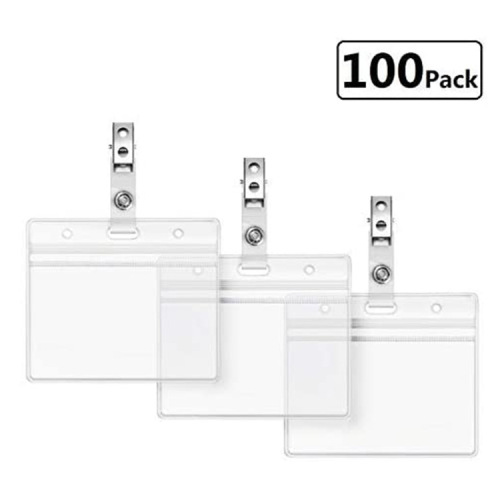Spot Amazon Hot Double Hole Card Clip Breastplate Clip Pvc Transparent Plastic Horizontal Waterproof Card Cover