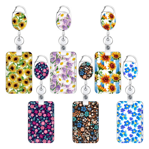 Fresh Flower Zinc Alloy Easy Pull Buckle Easy Pull Polyester Printed Sling Card Holder