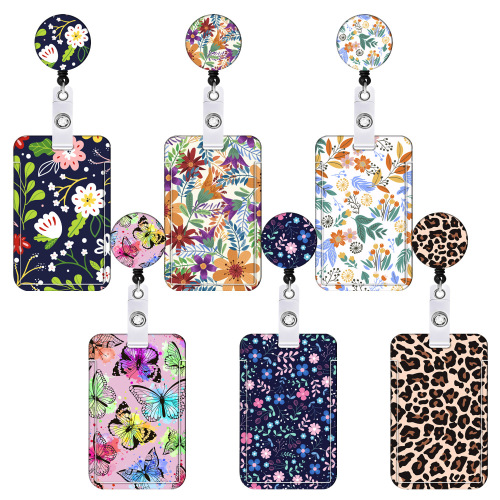 Fresh Small Floral Drop Adhesive Patch Easy To Pull Out Polyester Butterfly Lanyard Leopard Print Card Sleeve