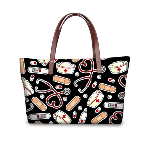 Medical Nursing Design Print Custom Female Shoulder Bags Nurses Tote Bags Fashion Shopping Bag Beach Large Handbag