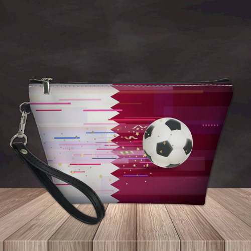 OEM ODM New Bulk Custom Logo Small 2022 Qatar World Cup Pink Vegan Leather Travel Makeup Cosmetic Make Up Pouch Little Beauty Bag Bridesmaid PU