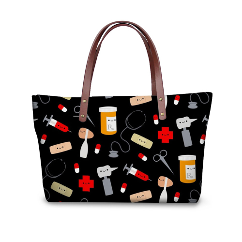 Medical Nursing Design Print Custom Female Shoulder Bags Nurses Tote Bags Fashion Shopping Bag Beach Large Handbag