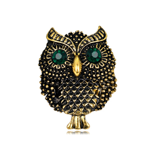 Fashion European and American wind -plated ancient gold silver personal alloy inlaid cat head eagle broochey fashion versatile chest flower