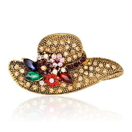 Exquisite new alloy corsage diamond sun hat ancient gold brooch Versatile clothing accessories