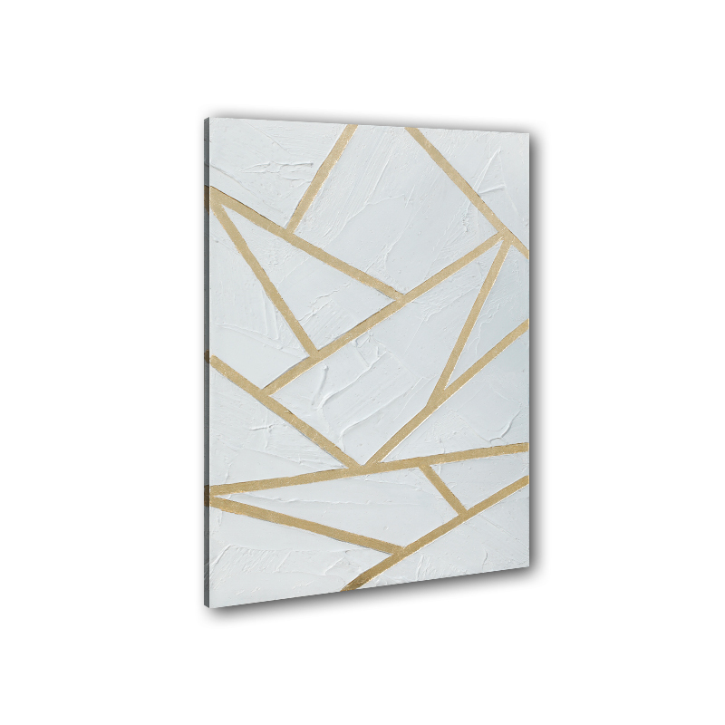 White abstract texture painting with gold foil
