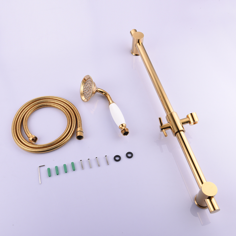 Tecmolog Brass gold shower Sliding bar/Shower Set, With handheld shower head and shower hose, Adjustable Height BJ4022/BJ4022F