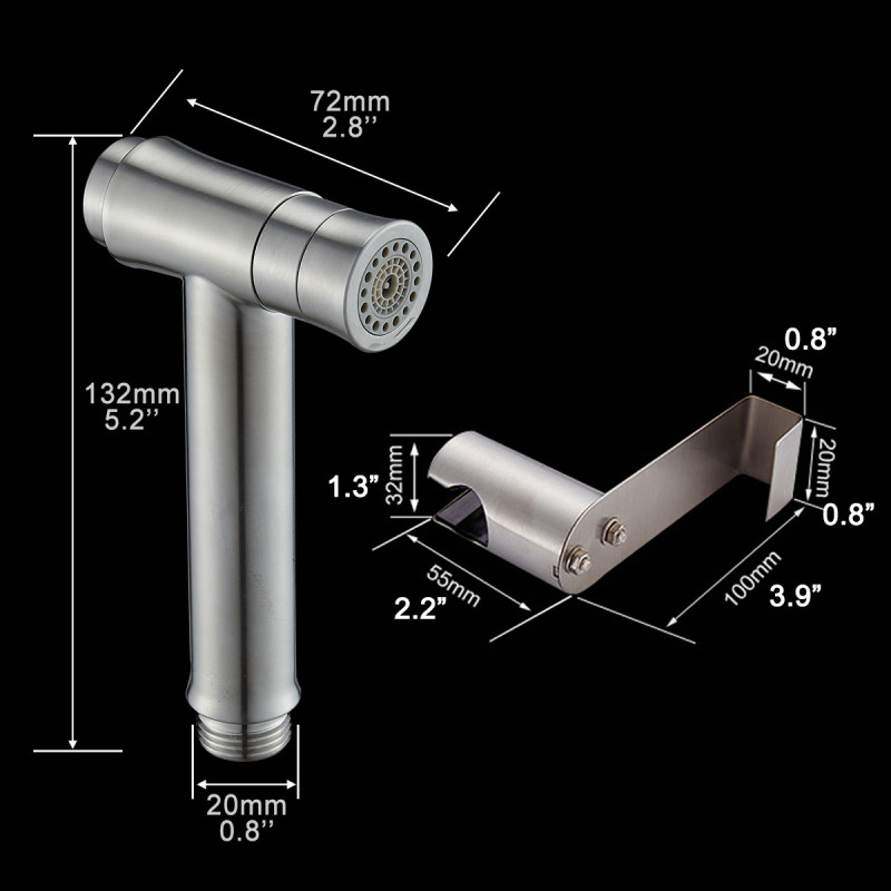 Tecmolog Stainless Steel Button Type 2-Ways mode Hand Held Shattaf, Brushed Nickle Bidet Sprayer Set WS024B/WS024BS/WS024BF/WS024BF6