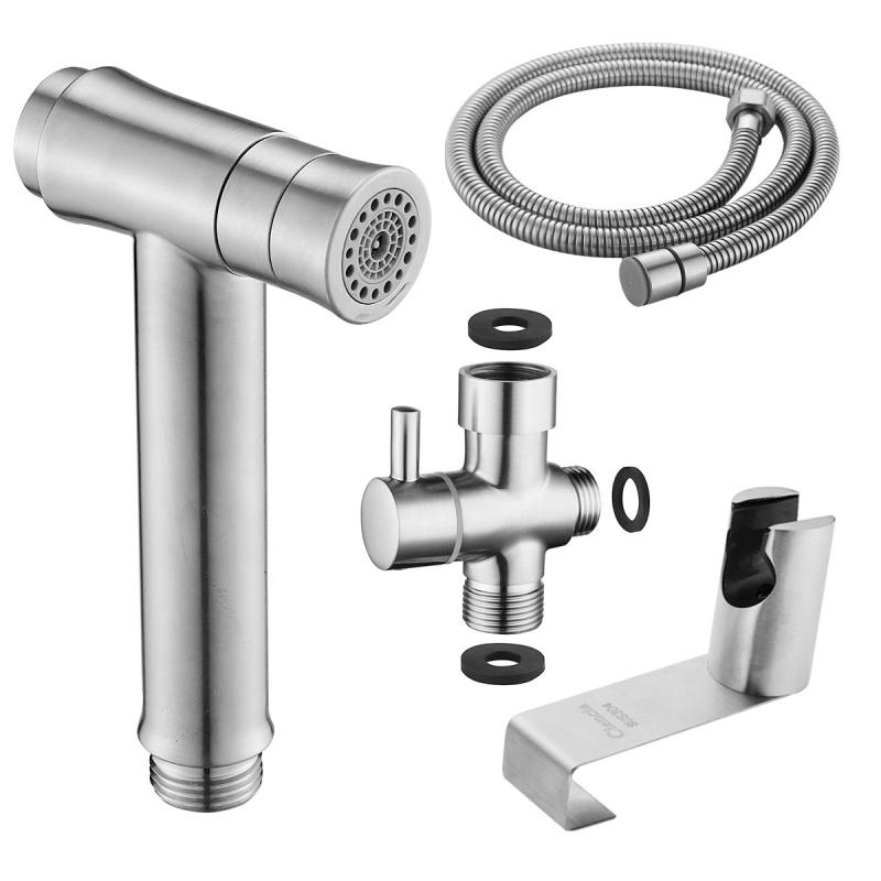 Tecmolog Stainless Steel Button Type 2-Ways mode Hand Held Shattaf, Bidet Sprayer Set with G7/8 Diverter WS024BFM