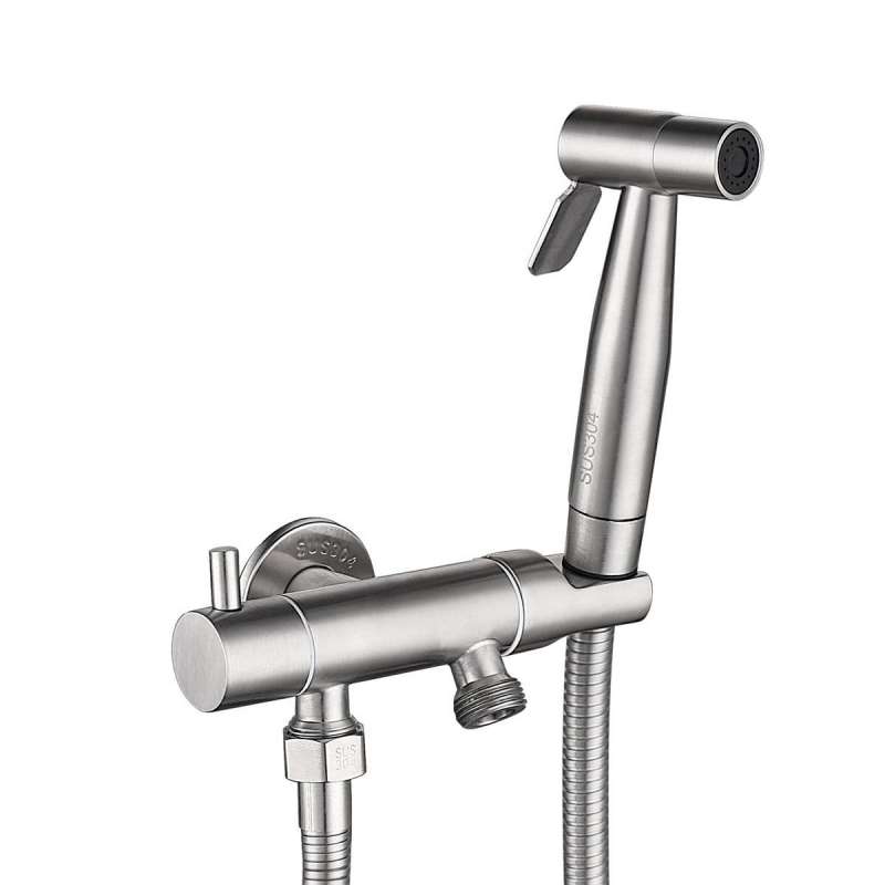 Tecmolog Stainless Steel Brushed Nickel Bidet Spray Set, with Wall Mounted Sprayer Holder for Bathroom/Toilet WS024S6