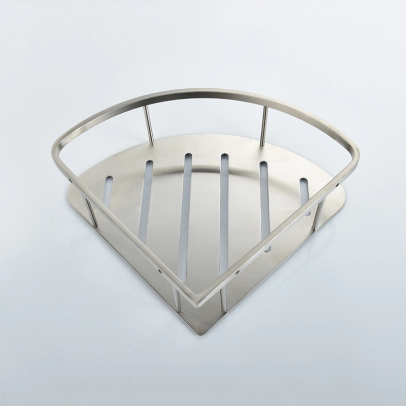 Tecmolog Stainless Steel Single Tier Triangle Shelf, Self Adhesive Cup Basket,  Bathroom Corner Drilling Holder SBH155D/SBH155E