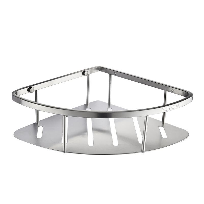 Tecmolog Stainless Steel Single Tier Triangle Shelf, Self Adhesive Cup Basket,  Bathroom Corner Drilling Holder SBH155D/SBH155E