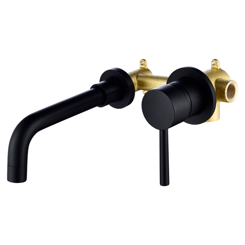 Tecmolog Brass Black Basin Faucet Single Handle Wall Mounted Bathroom Mixer Basin Taps Washroom Sink Faucet for Bathroom Vanity, Bowl Sink BB6083A