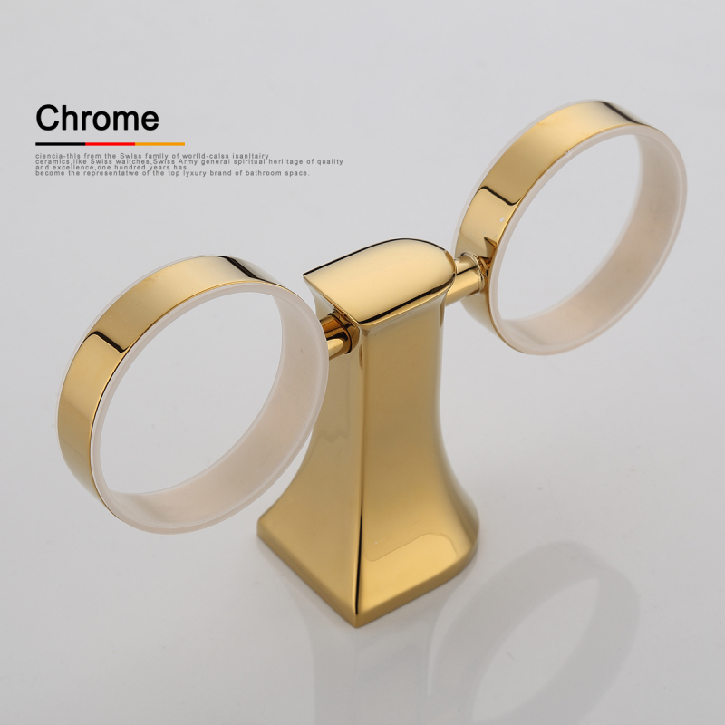 Tecmolog Brass Golden Double Cup holder, Wall mounted Cup &Tumbler Holder, Bathroom Accessories BH495J