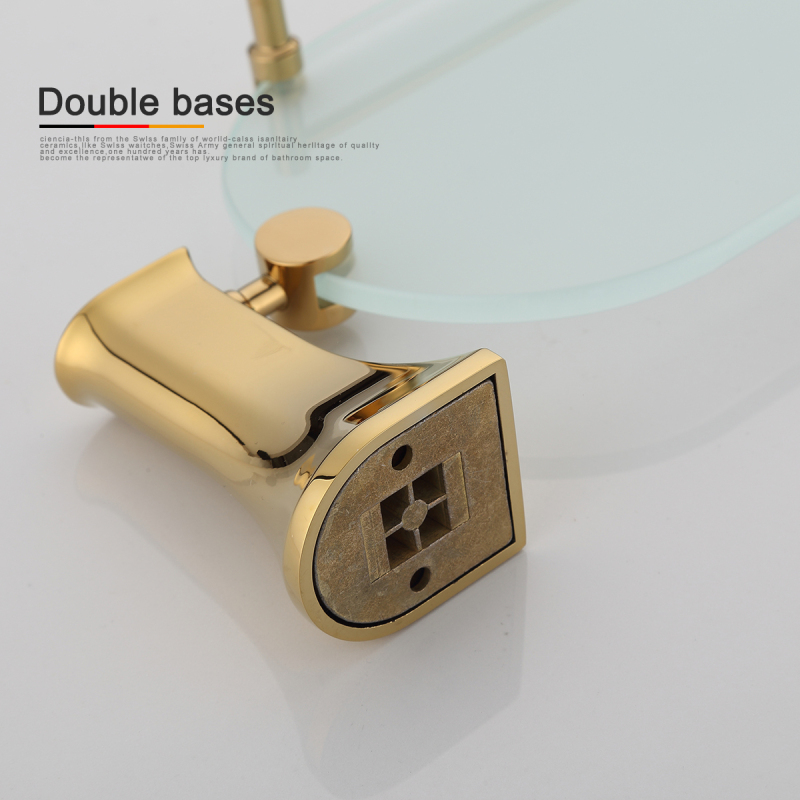 Tecmolog Brass Golden Steel Wall Mounted Double Grass Shelf, Towel Rack Bathroom Accessories BH503J