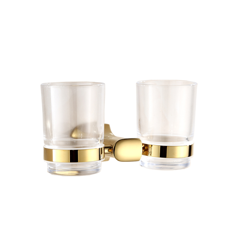 Tecmolog Brass Golden Double Cup holder, Wall mounted Cup &Tumbler Holder, Bathroom Accessories BH495J