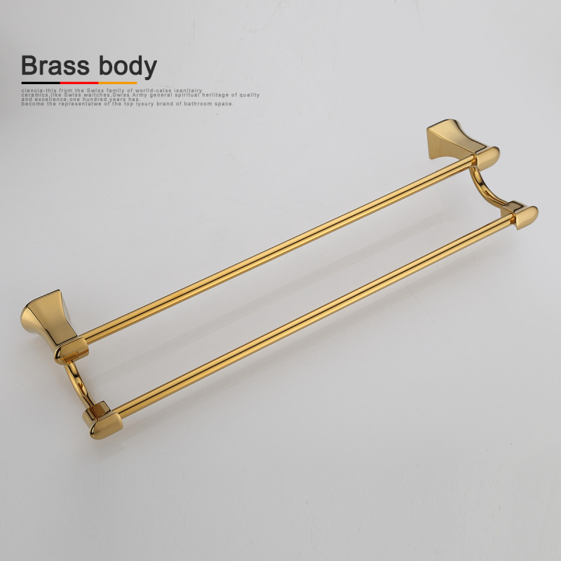 Tecmolog Brass Golden Bath Towel Bar Rack, Hanging Towel Bathroom Shower Organization Double Towel Bar BH500J