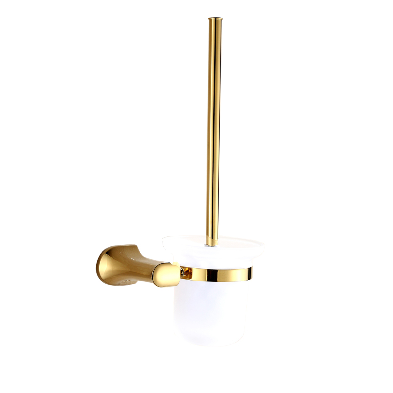 Tecmolog Brass Golden Toilet Brush with Holder, Wall Mounted, Self Adhesive and Drilling Toilet Brush Set BH497J
