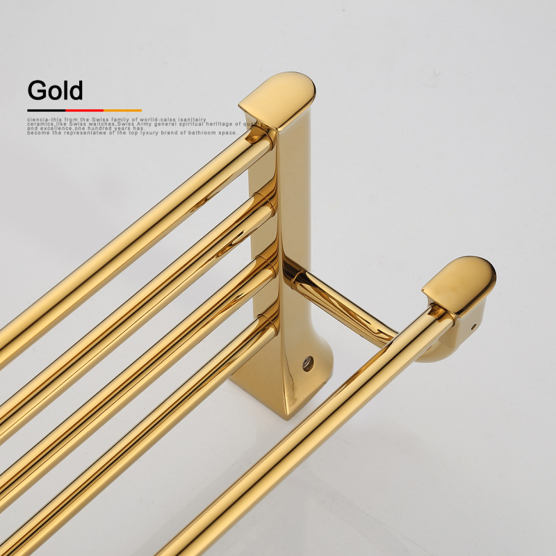 Tecmolog Brass Wall Mounted Double Towel Rails Bars, Wall Mounted Bath Towel Rack Shelf Bathroom Accessories BH501J