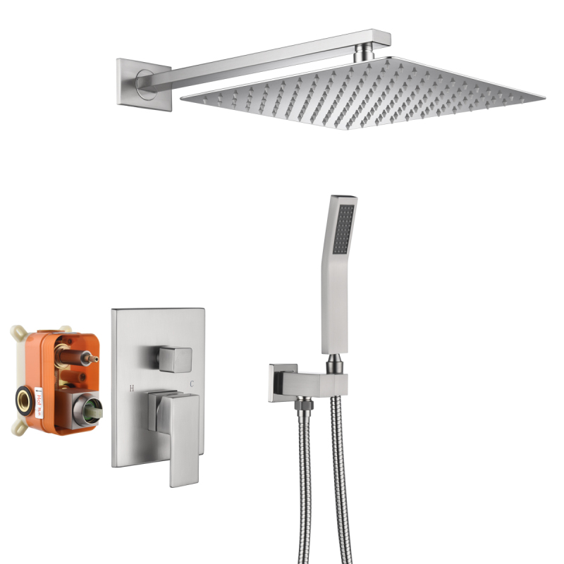Tecmolog Bathroom Shower System with 10''/12'' Rain Shower and Handheld, Wall Mount Shower Set with Rough-in Valve Body, Nickel, BNA314B/BC314C