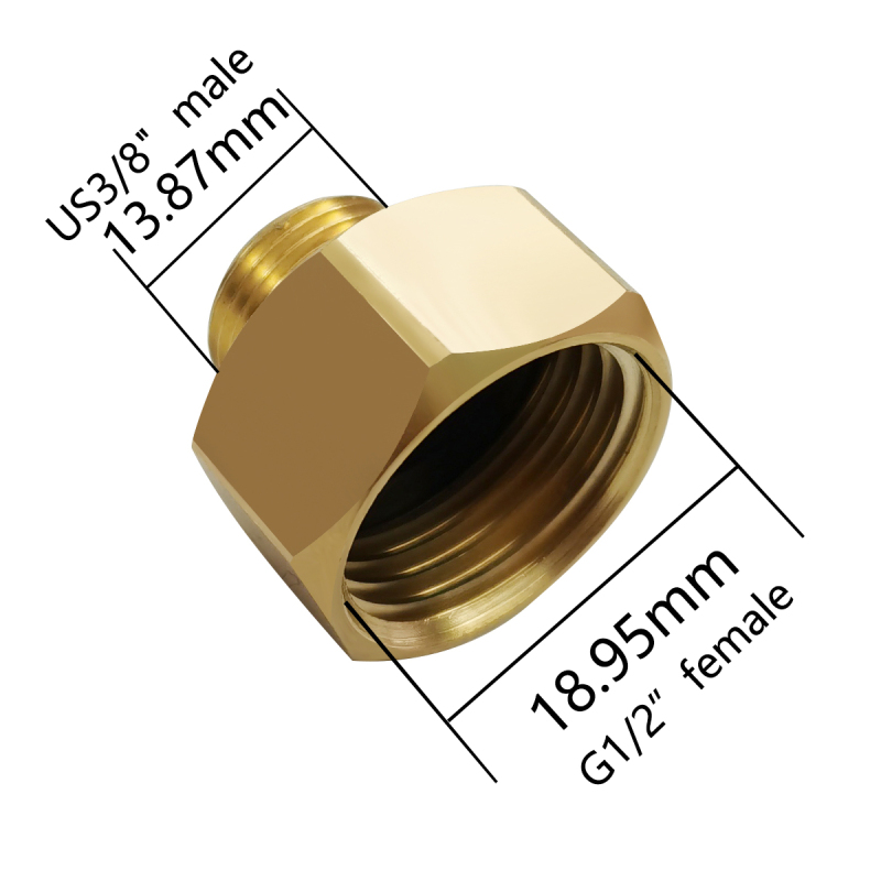 Tecmolog Brass Hose Adapter Connector, G1/2'' Male Thread to US3/8'' Female Thread, US3/8'' Male Thread to G1/2'' Female Thread, SBA025B/SBA025C