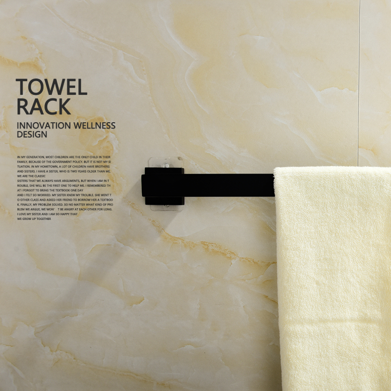 Tecmolog Wall Mounted Stainless Steel Black Towel Rack, Double/Single Adhesive Towel Bar for Bathroom, Bath Accessories, SBH175B/SBH176B