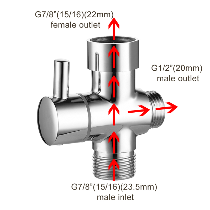 Tecmolog Brass T-adapter with Shut-off T Valve, G7/8, G1/2 and 3-way Water Tee Connector,for Handheld Toilet Bidet Spray Bathroom DSF006/DSF006NA