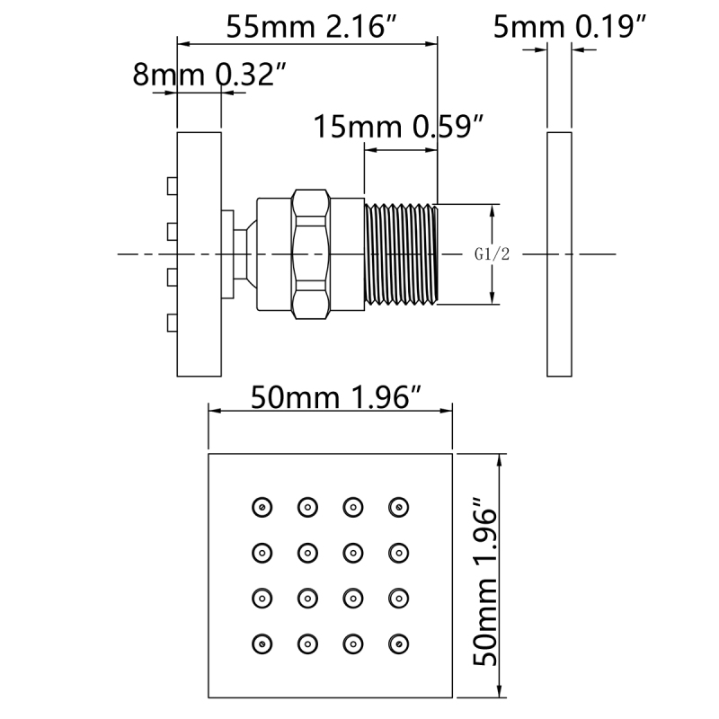 Tecmolog Solid Brass Shower jets Square Shower Body Sprays Massage With Brushed Nickel/Chrome/Black Finish Spa Jets Sets Water Saving Wall Mounted Adjustable Shower Head Bathroom Accessories For Shower Set