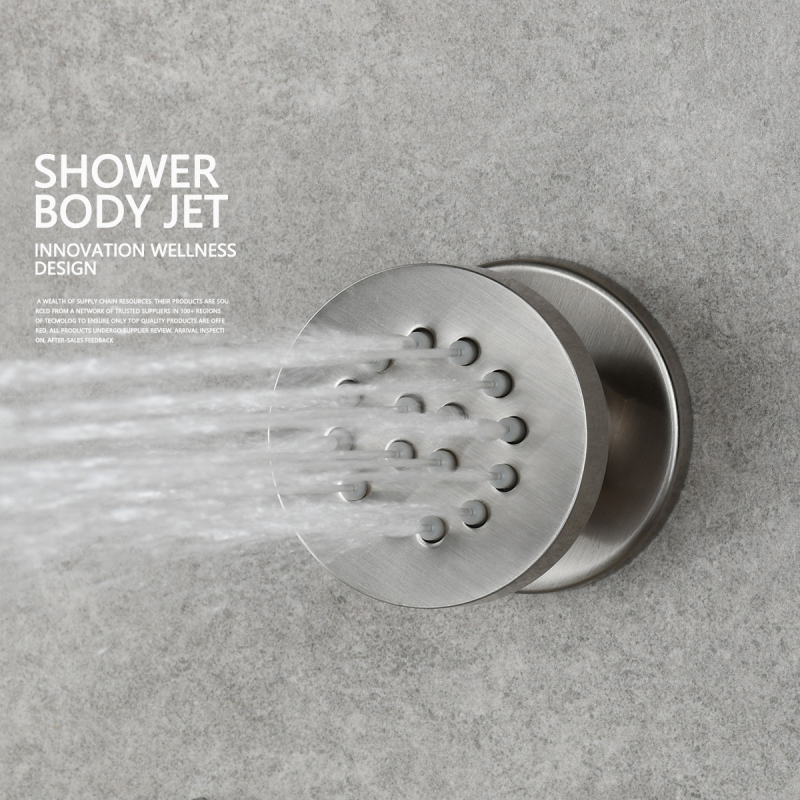 Tecmolog Solid Brass Shower Jet Round Shower Body Sprays Massage with Brushed Nickel/Chrome/Black Finish Spa Jets Sets Water Saving Wall Mounted Adjustable Shower Head Bathroom Accessories For Shower Set