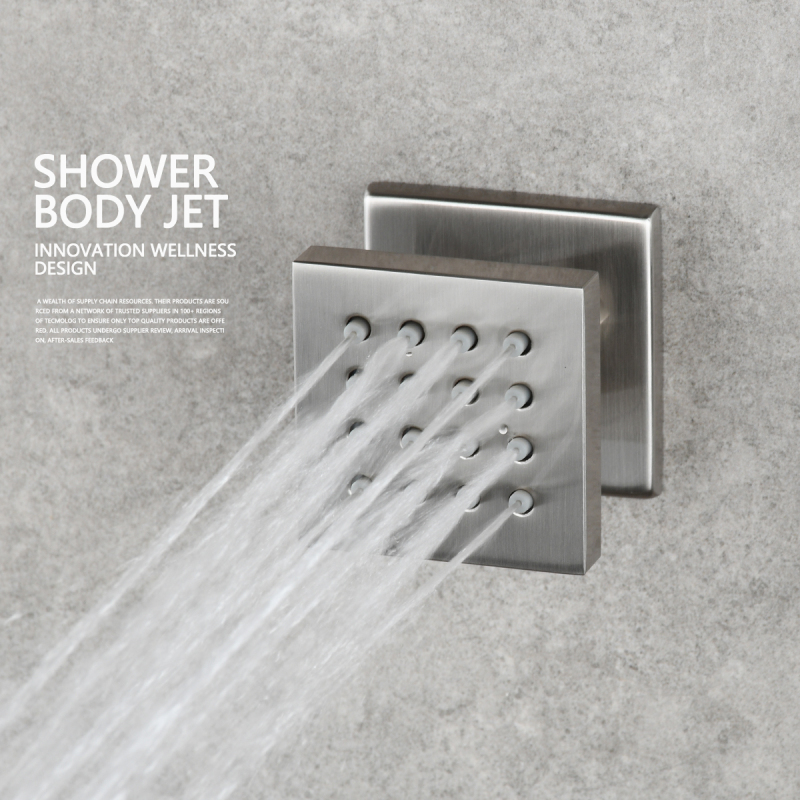 Tecmolog Solid Brass Shower jets Square Shower Body Sprays Massage With Brushed Nickel/Chrome/Black Finish Spa Jets Sets Water Saving Wall Mounted Adjustable Shower Head Bathroom Accessories For Shower Set