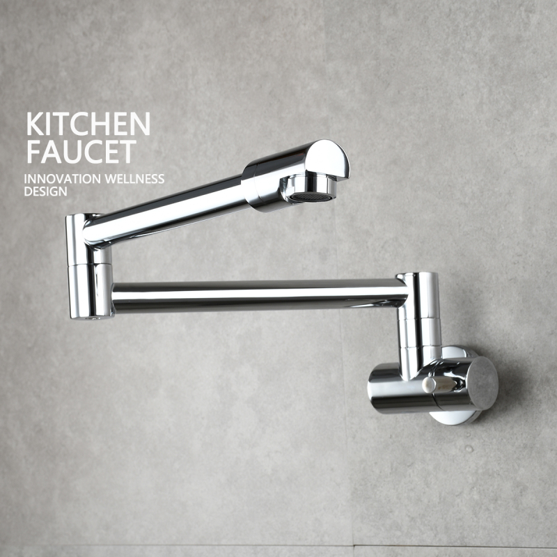 Tecmolog Kitchen Faucet Chrome Wall Mount Pot Filler Faucet Brass 360 Rotatable Folding Lengthened Folding single Handle Unique Cold Water Tap