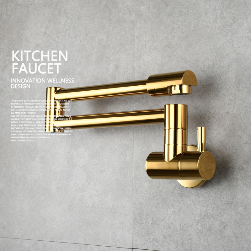 Tecmolog Kitchen Faucet Chrome Wall Mount Pot Filler Faucet Brass 360 Rotatable Folding Lengthened Folding single Handle Unique Cold Water Tap