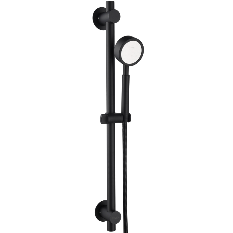 Tecmolog Stainless Steel Brushed Nickle/Black Adjustable Shower Sliding Bar with No Drilling Large Base Area & Hand Held Shower Head