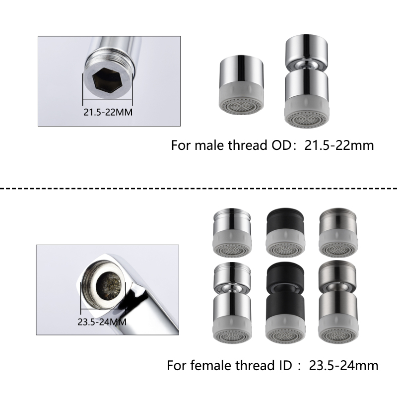 Tecmolog Brass Rotatable Sink Aerator with Silicone Head,  M22 Female/M24 Male Thread, Chrome/Black/Brushed Nickel