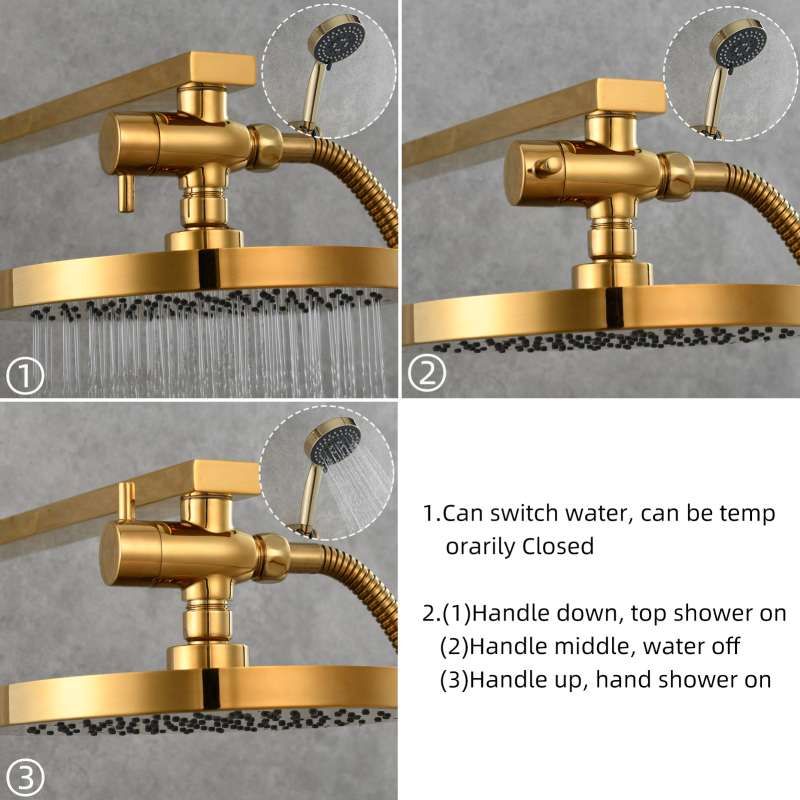 Tecmolog Brass G1/2'' Shower Diverter with Shut Off Valve for Bathtub and Shower Arm T-Valve to Fixed Shower Head,Hand Shower Head（Without nuts）,Chrome/Black/Gold/Nickel