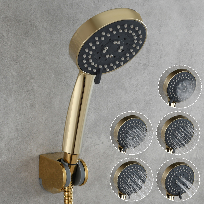 Tecmolog ABS Plastic PVD Gold Water Saving Shower Head, Pressure Boost Handheld Shower Sprayer for Bathroom, Shower Set