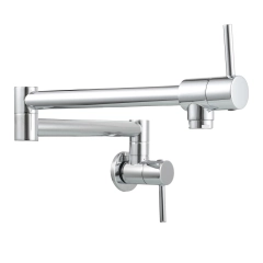 Tecmolog Brass Chrome Kitchen Faucet, Wall Mounted and Folding Kitchen Tap with Double Handle, Single Cold water Tap